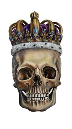 Photo realistic skull with diamond crown on white background 