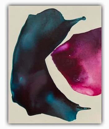 Teal and Magenta  painting with soft organic shapes