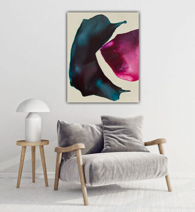 Teal and Magenta  painting with soft organic shapes