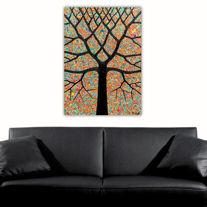 Textured black gum tree on an Australian Outback Sunset background. 