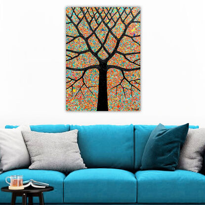 Textured black gum tree on an Australian Outback Sunset background. 