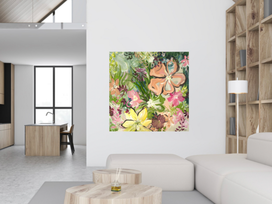 colourful flowers in a garden original art