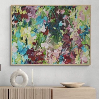 Colourful expressionist flower abstract painting 