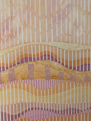 linear landscape with graduating colours overlayed with stripe patterns