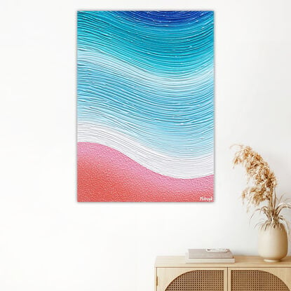 textured abstract beach blues onto sunset pink sand