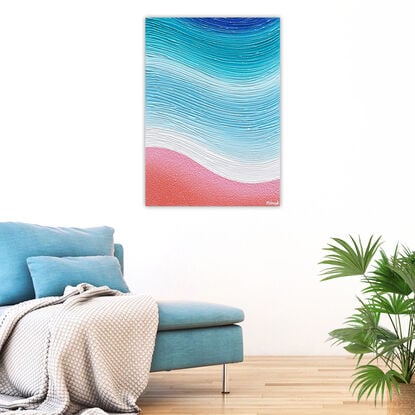 textured abstract beach blues onto sunset pink sand