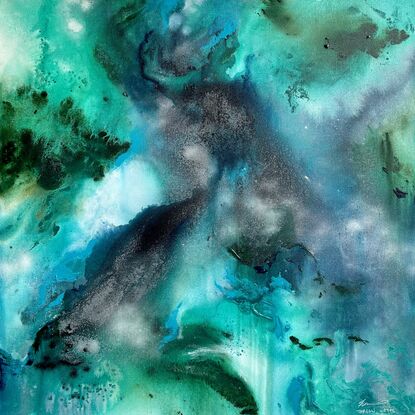 Fluid landscape and seascape vibes. Fluid artwork with spray paint detail