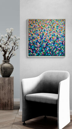 Dynamic abstract colourful floral work which exudes the joy of nature.