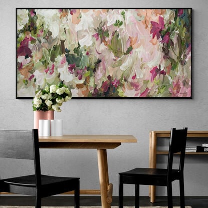 colourful pink and green wildflower abstract landscape painting