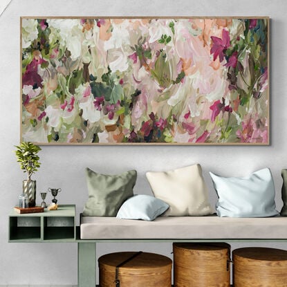 colourful pink and green wildflower abstract landscape painting