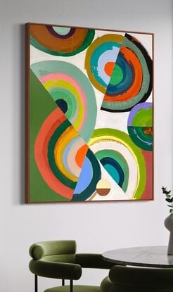 Colorful abstract of semi circles and geometric shapes on a white background