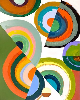 Colorful abstract of semi circles and geometric shapes on a white background