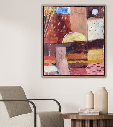 earthy colours and nature inspired marks forged together in a intuitive patchwork  abstract landscape. 