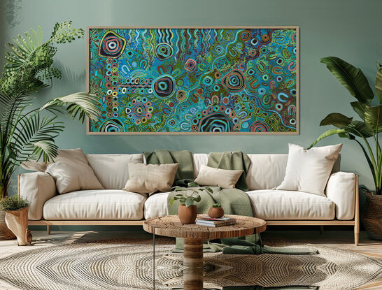 Aboriginal Art in White Float Frame