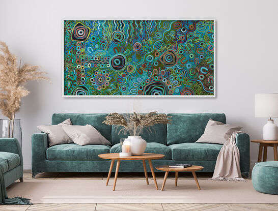 Aboriginal Art in White Float Frame