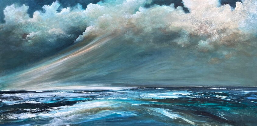 Dramatic, moody and highly textured seascape  with turbulent ocean and moody textured cloudy sky.
