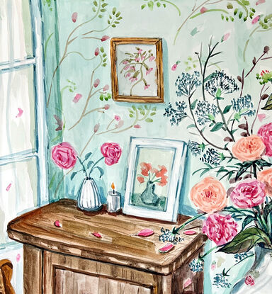 A home with many flower patterns,during afternoon tea at home, enjoy a ray of sunshine shining into the house and warming the whole home.