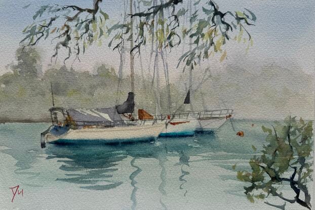 Another perfect morning for plein air!  Found another quiet spot near me in the Sydney harbour :)