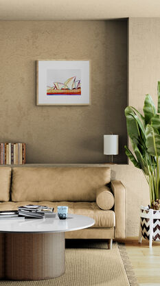 "Crescent" reimagines the Sydney Opera House in a fresh, abstract perspective, capturing the iconic structure’s dynamic geometry with fluid lines and vibrant hues. This watercolor artwork emphasizes the interplay of light and shadow, accentuating the architectural beauty of the sails in a minimalist yet bold approach. The piece reflects the spirit of Sydney, evoking a sense of movement and harmony within the urban landscape.