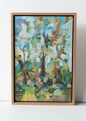 Hanging Rock inspired imaginative oil painting with figures.