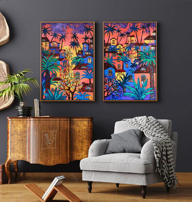 Tropical Twilight Down Under original one of a kind painting by Irina Redine.