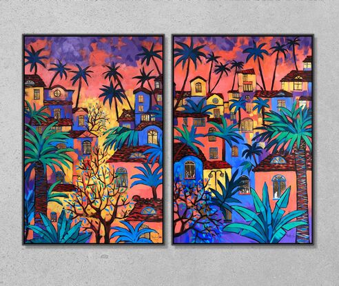 Tropical Twilight Down Under original one of a kind painting by Irina Redine.