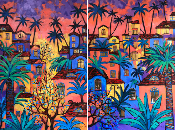 Tropical Twilight Down Under original one of a kind painting by Irina Redine.