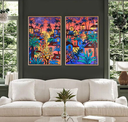 Tropical Twilight Down Under original one of a kind painting by Irina Redine.