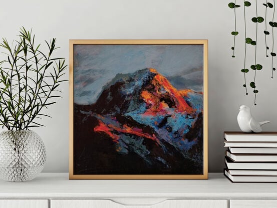 Palette knife painting of Mount Sefton. South of Mount Cook in the Southern Alps of New Zealand.