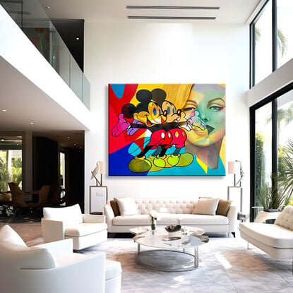 Portrait, Marilyn Monroe, celebrities, mickey mouse, disney, realism, pop art, oil painting, art on canvas, colorful, wall painting, comics, cartoons, hollywood, portraiture,