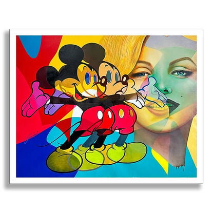 Portrait, Marilyn Monroe, celebrities, mickey mouse, disney, realism, pop art, oil painting, art on canvas, colorful, wall painting, comics, cartoons, hollywood, portraiture,