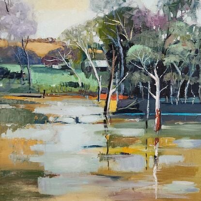 Australian Landscape depicting gum trees along a creek bed.