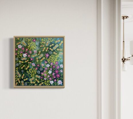 Abstract floral spring painting pink and green 