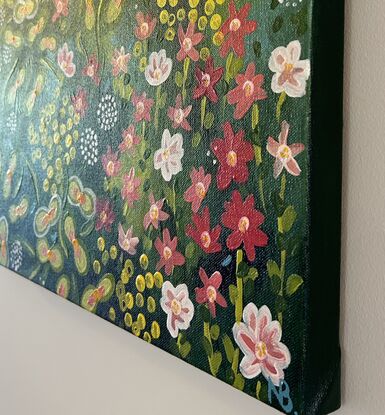 Abstract floral spring painting pink and green 