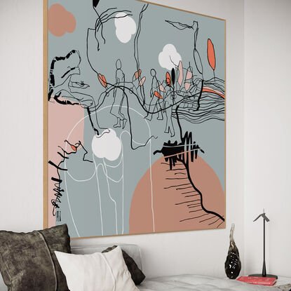 Extra Large pop/urban street art print, line art image, with warm tones from my 'Sketches Gone Awry' series.