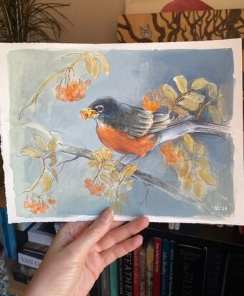 Mixed media painting of a robin 