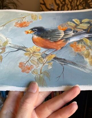 Mixed media painting of a robin 