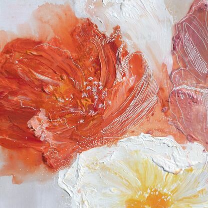 

Each brushstroke delicately portrays flowers on the verge of bloom, nourished by sunlight and water. The gentle transition from soft peach to vibrant orange hues mirrors the stages of growth, evoking a sense of optimism and renewal.

As the flowers reach full bloom, their warm tones fill the space with vitality and grace, symbolizing the beauty found in life's fleeting moments. "Flora Nova" invites viewers to embrace change as a catalyst for growth and resilience, celebrating the enduring spirit within.