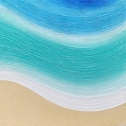 textured abstract textured wave coming onto the sand. Blues, greeny blues and beige. 