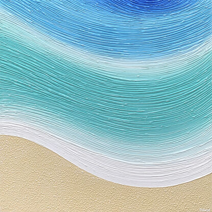 textured abstract textured wave coming onto the sand. Blues, greeny blues and beige. 