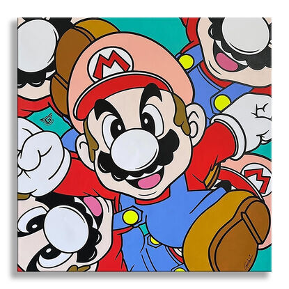 Mario Bros. Red and Blue, Nintendo, Video Game, Japan, Anime, Pop Art Style, Acrylic art, Oil painting, Spray paint art, wall art, artwork stretched, wall decor, original painting