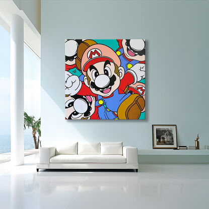 Mario Bros. Red and Blue, Nintendo, Video Game, Japan, Anime, Pop Art Style, Acrylic art, Oil painting, Spray paint art, wall art, artwork stretched, wall decor, original painting