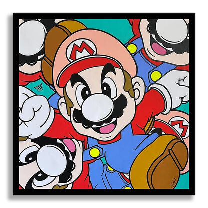 Mario Bros. Red and Blue, Nintendo, Video Game, Japan, Anime, Pop Art Style, Acrylic art, Oil painting, Spray paint art, wall art, artwork stretched, wall decor, original painting