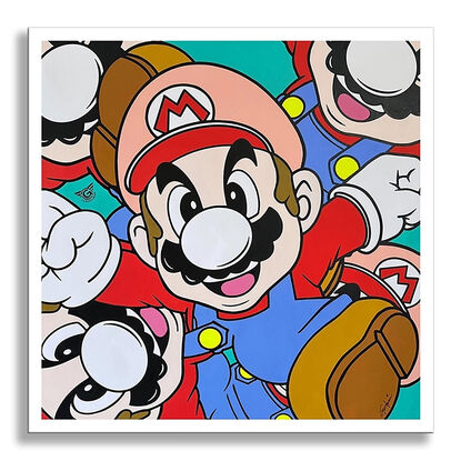 Mario Bros. Red and Blue, Nintendo, Video Game, Japan, Anime, Pop Art Style, Acrylic art, Oil painting, Spray paint art, wall art, artwork stretched, wall decor, original painting