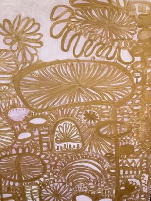 Swirly shapes in gold  depicting floral subjects on a white background! 