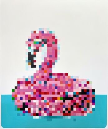 Pixelated Pool float sitting in water