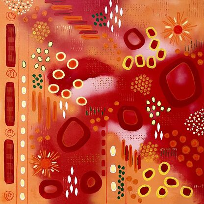 A warm abstract in reds and oranges that conveys the joy of summer heat.