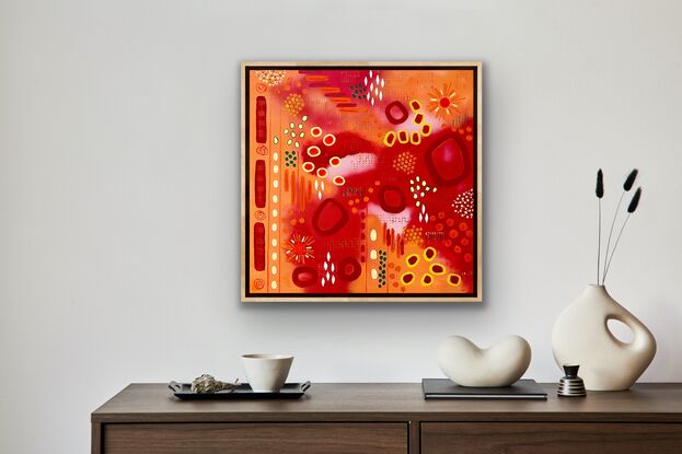 A warm abstract in reds and oranges that conveys the joy of summer heat.