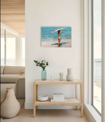 Surfer girl carrying  surfboard 