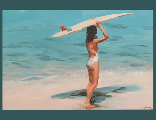 Surfer girl carrying  surfboard 